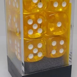 Chessex 23602 Translucent: Yellow/White - 16mm D6 (12 Dice) Accessories