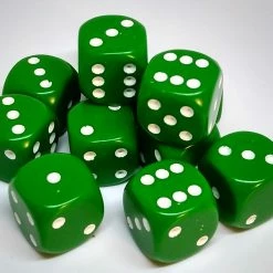 Chessex 25605 Opaque: Green/White - 16mm D6 (12 Dice)