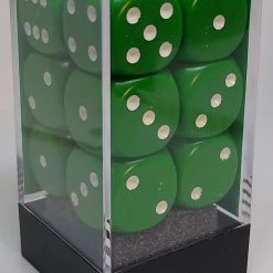 Chessex 25605 Opaque: Green/White - 16mm D6 (12 Dice)