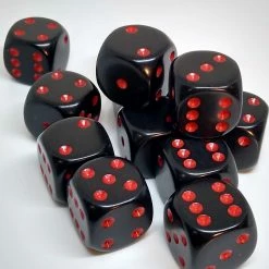 Chessex 25618 Opaque: Black/Red - 16mm D6 (12 Dice)