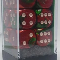 Chessex 26631 Gemini: Green-Red/White - 16mm D6 (12 Dice)