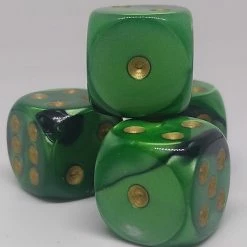 Chessex 26639 Gemini: Black-Green/Gold - 16mm D6 (12 Dice)