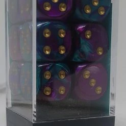 Chessex 26649 Gemini: Purple-Teal/Gold - 16mm D6 (12 Dice)