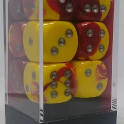 Chessex 26650 Gemini: Red-Yellow/Silver - 16mm D6 (12 Dice) Accessories