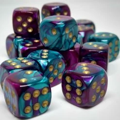 Chessex 26849 Gemini: Purple-Teal/Gold - 12mm D6 (36 Dice) Accessories