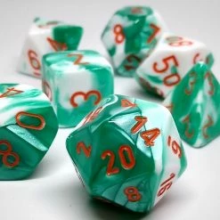 Chessex 30020 Gemini: Mint Green White/Orange - Polyhedral (7 Dice) Accessories