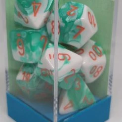 Chessex 30020 Gemini: Mint Green White/Orange - Polyhedral (7 Dice) Accessories