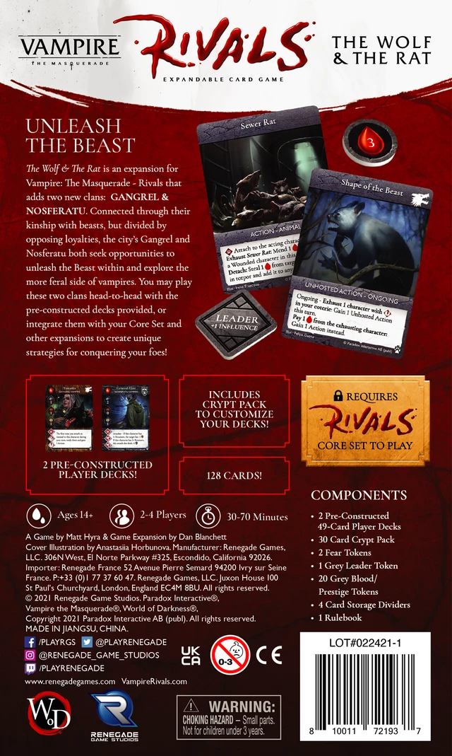Renegade Game Studios Card Games Vampire: The Masquerade – Rivals: The Wolf & The Rat 4 Renegade Game Studios Card Games Vampire: The Masquerade – Rivals: The Wolf & The Rat